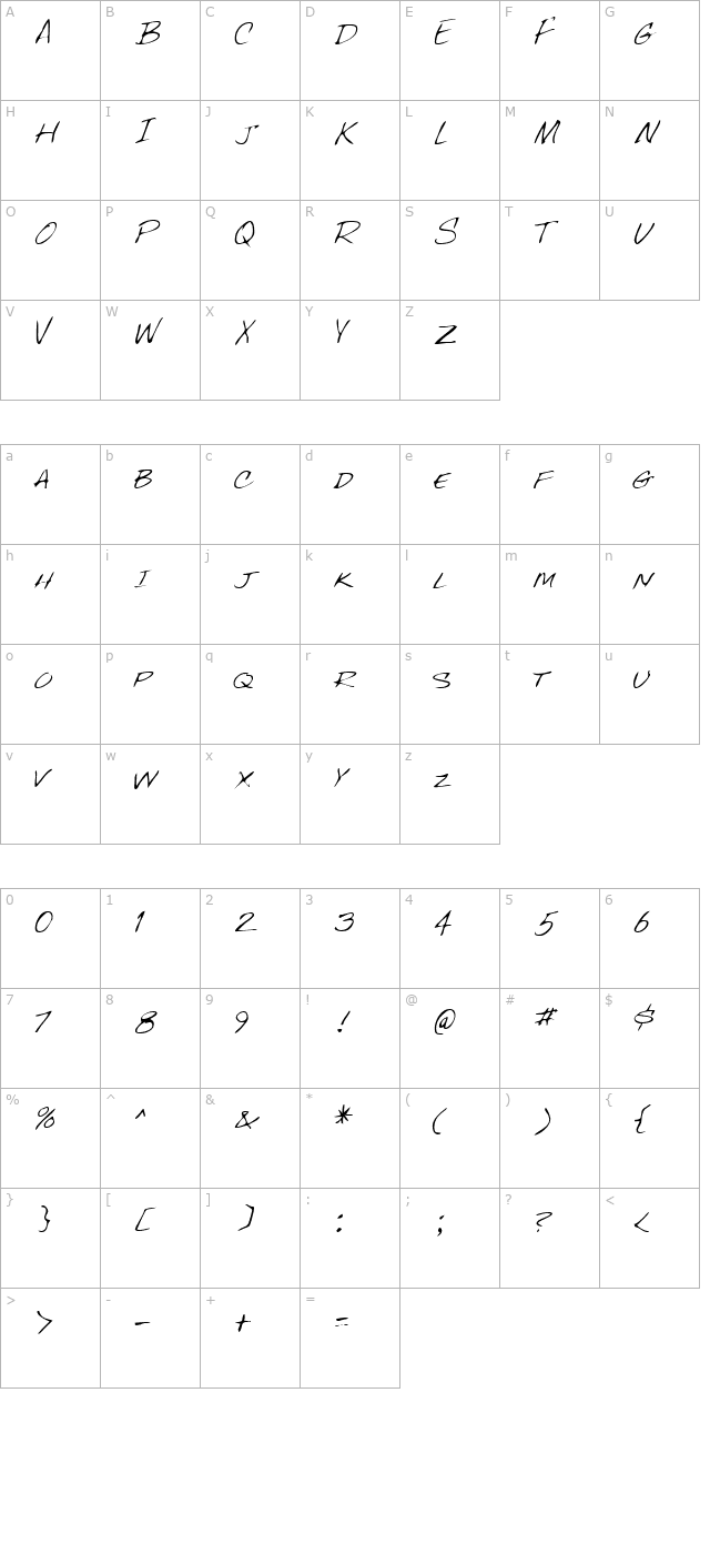 FentonsHand Regular character map