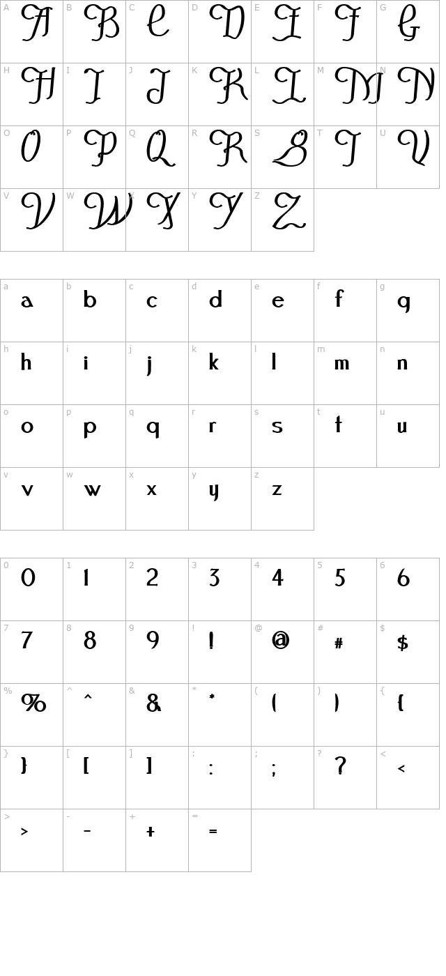 festivalflourish-bold character map