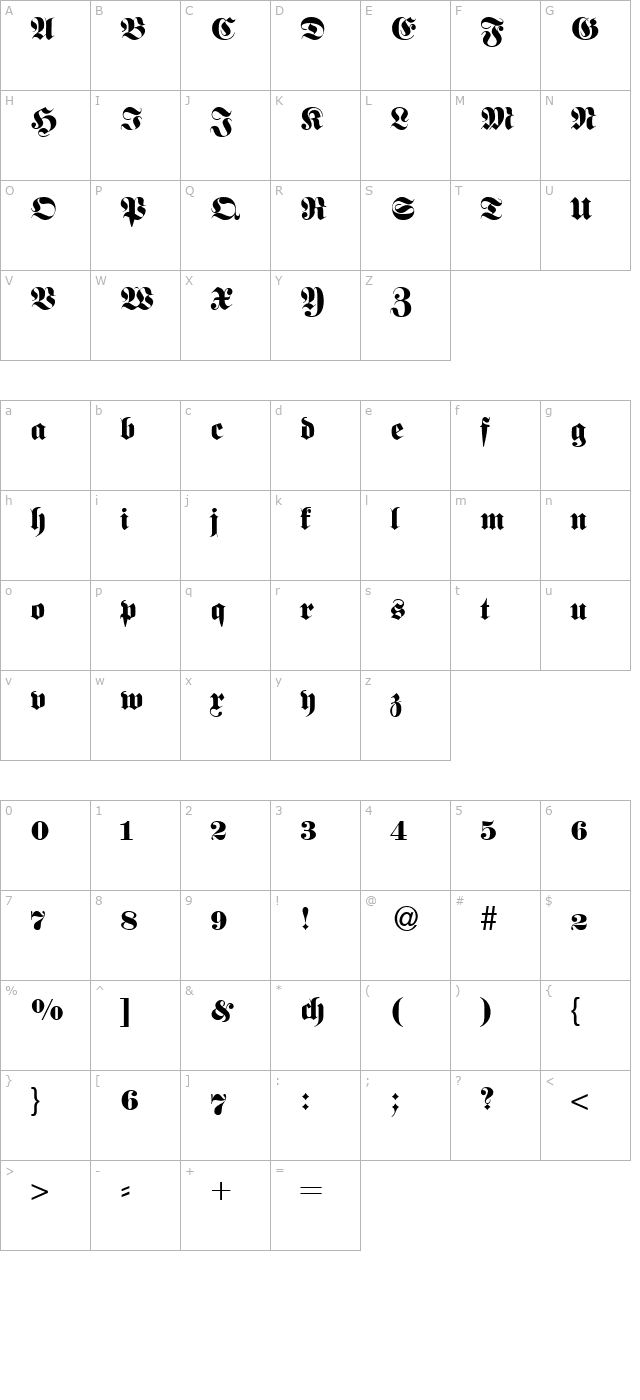 Feta Normal character map