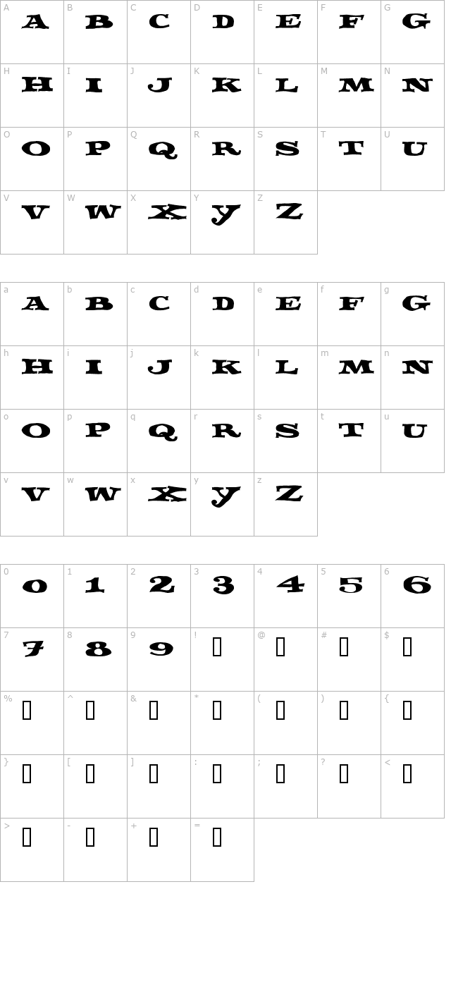 Fettecke character map