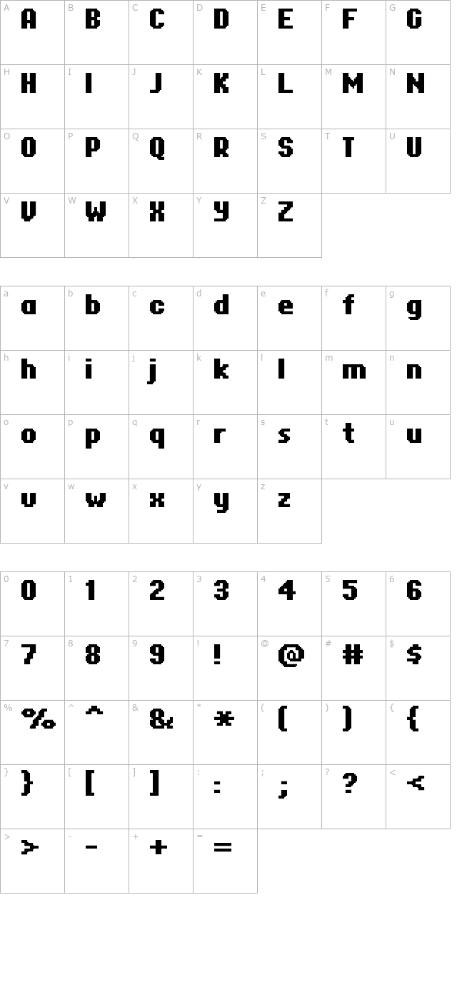 FFF Corporate Bold Extended character map