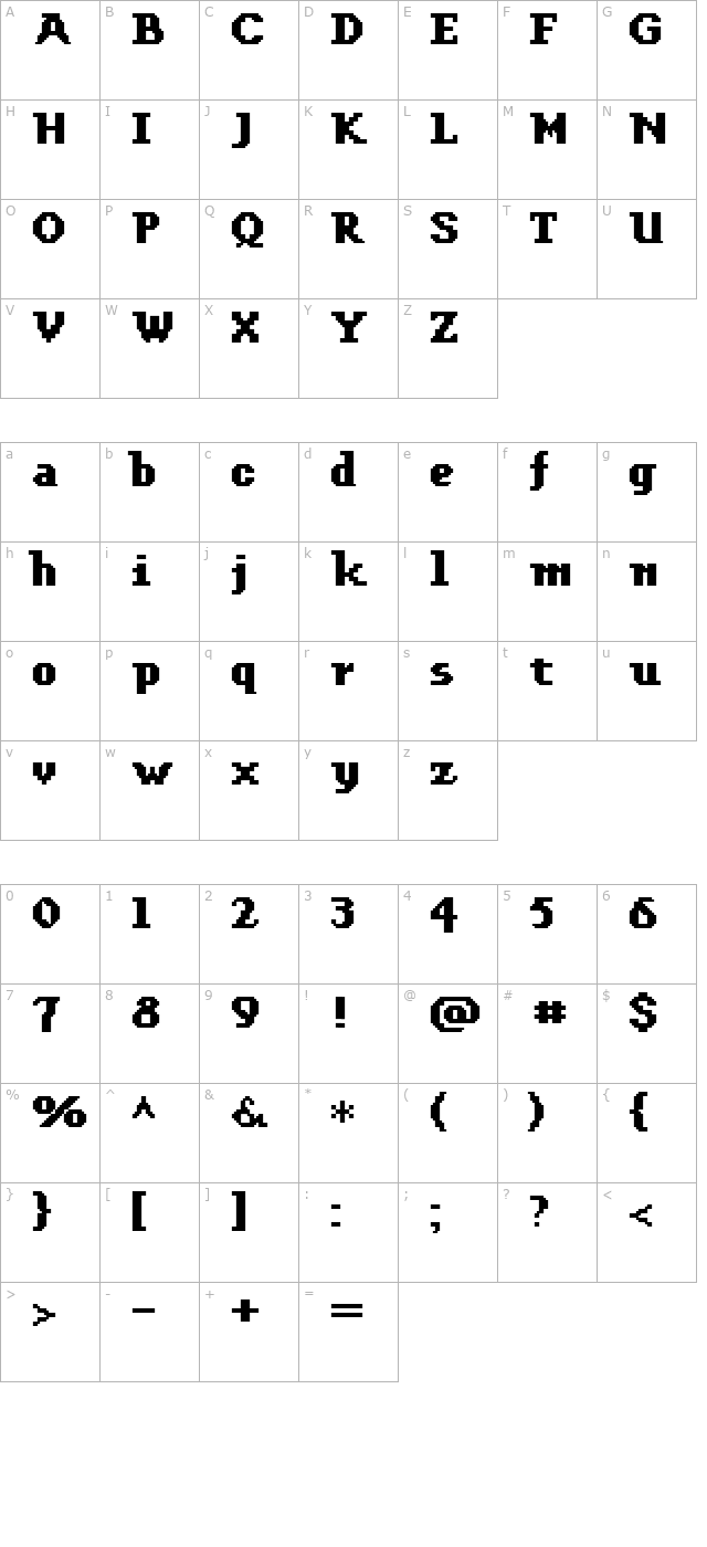 FFF Enterprise Bold character map