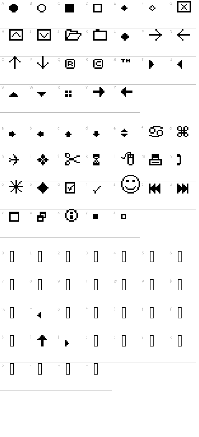 FFF Extras character map