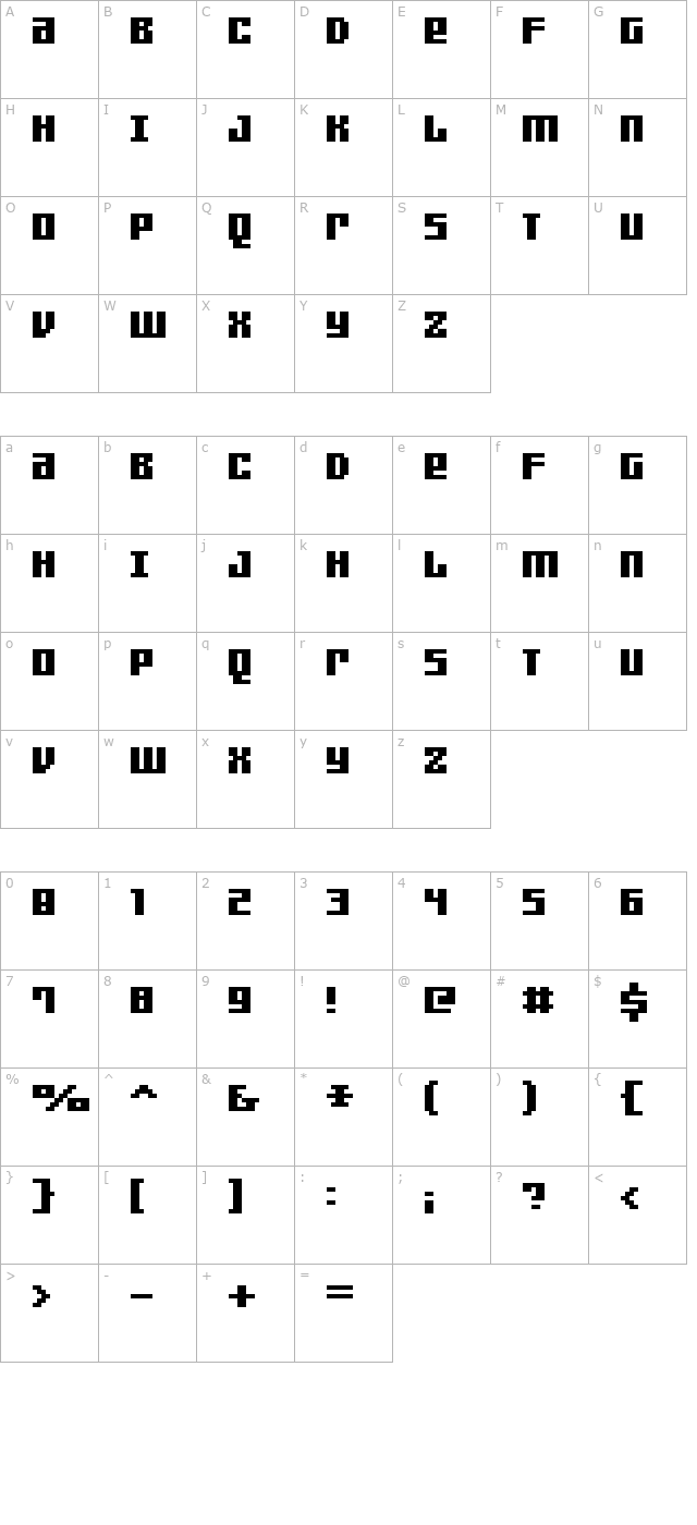 FFF Games Thin Bold Extended character map