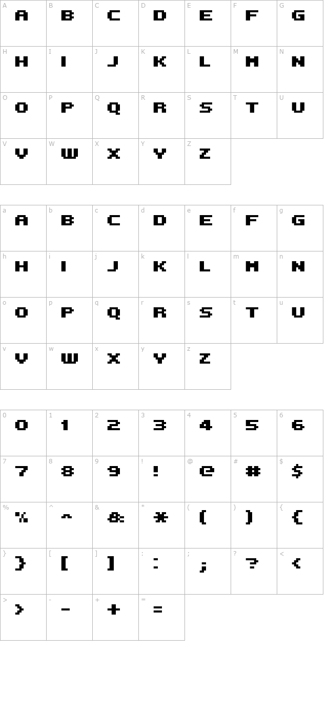 FFF Intelligent Condensed character map