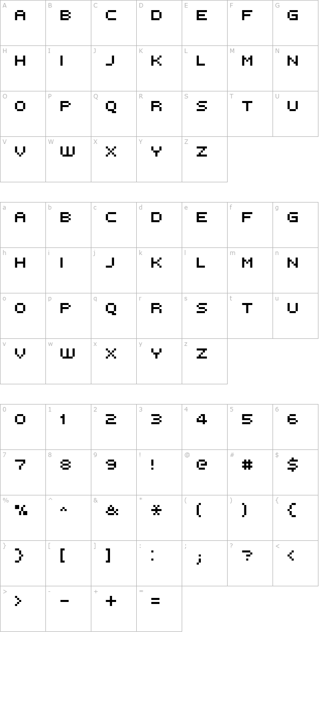 FFF Intelligent Thin Condensed character map