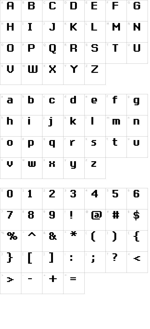 FFF Protege Bold Extended character map