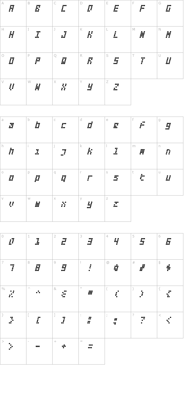 Fifteen Okay Slanted character map