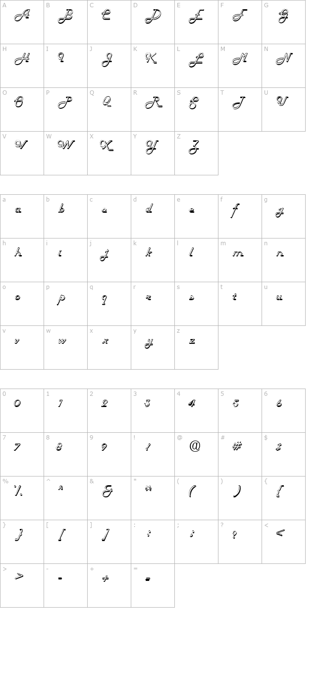 Fifties Hollow character map