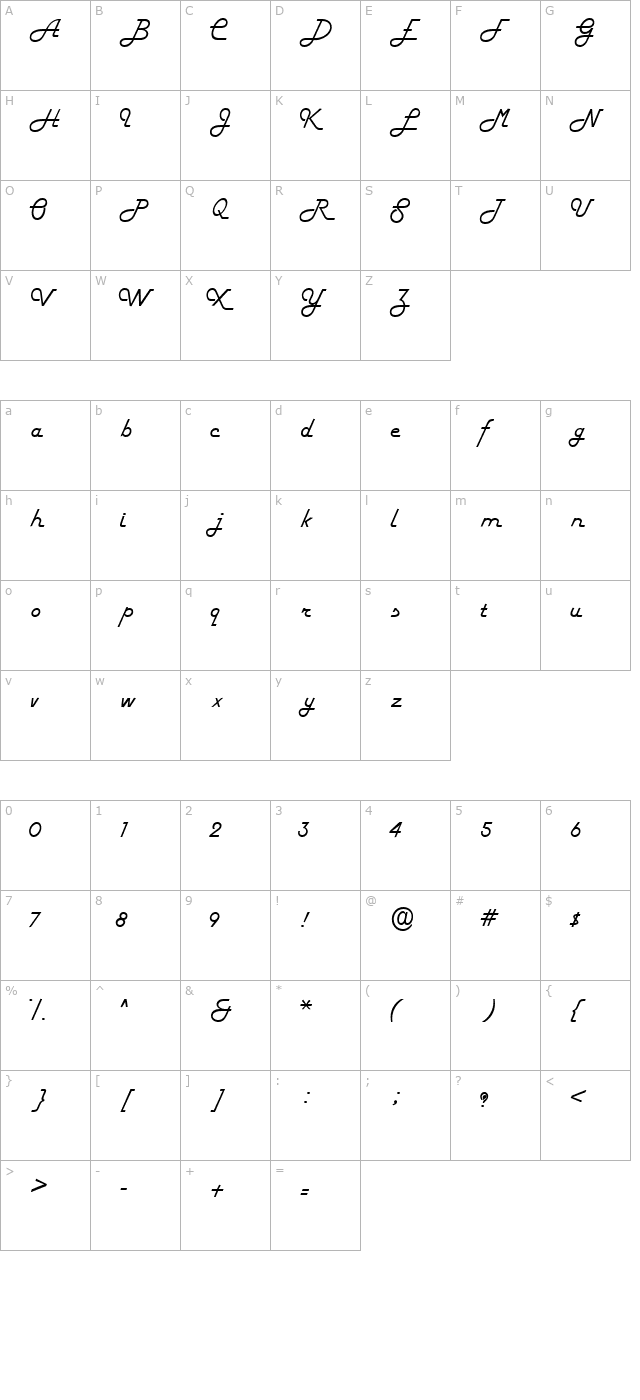 fifties-regular character map