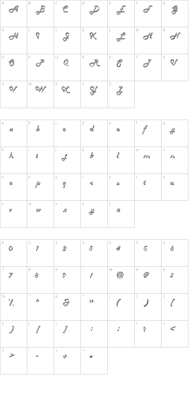 FiftiesHollow character map