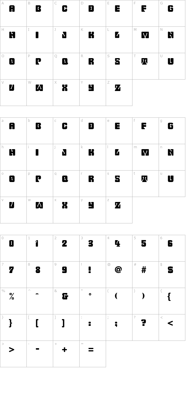 Fillmore Regular character map