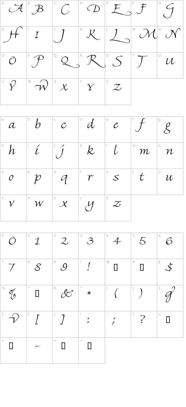 Finehand Swash Regular character map