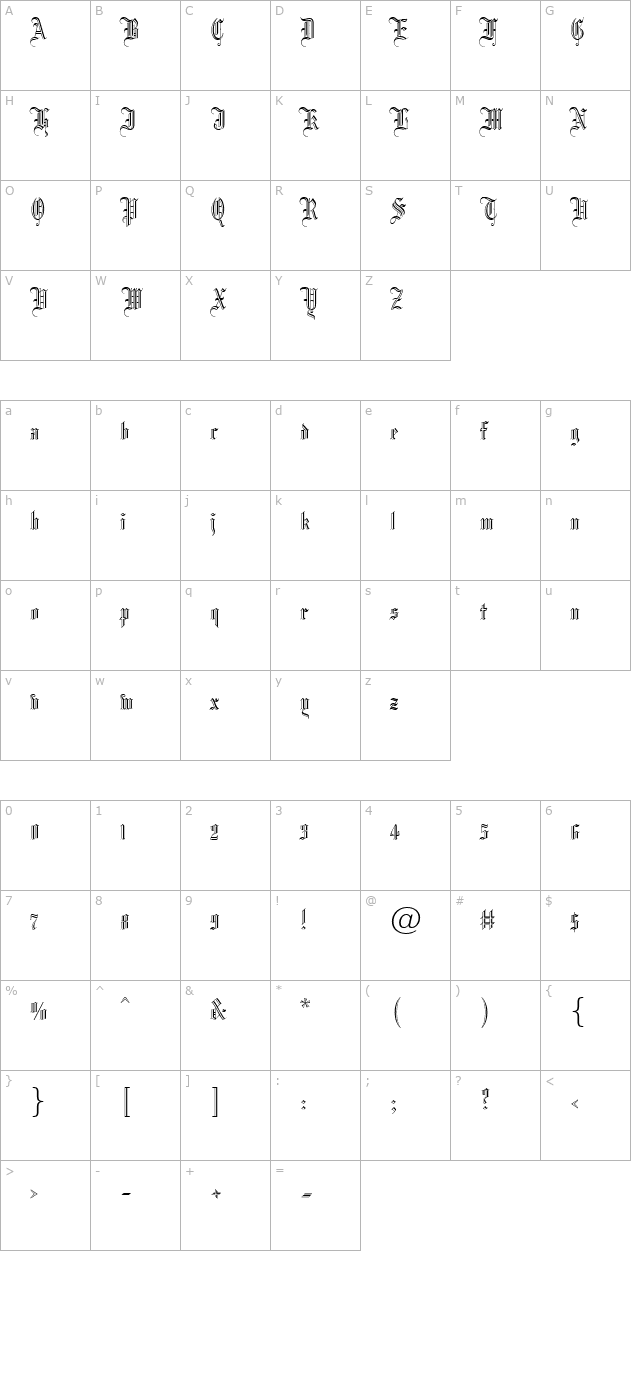 fiolex-gothic-outline character map