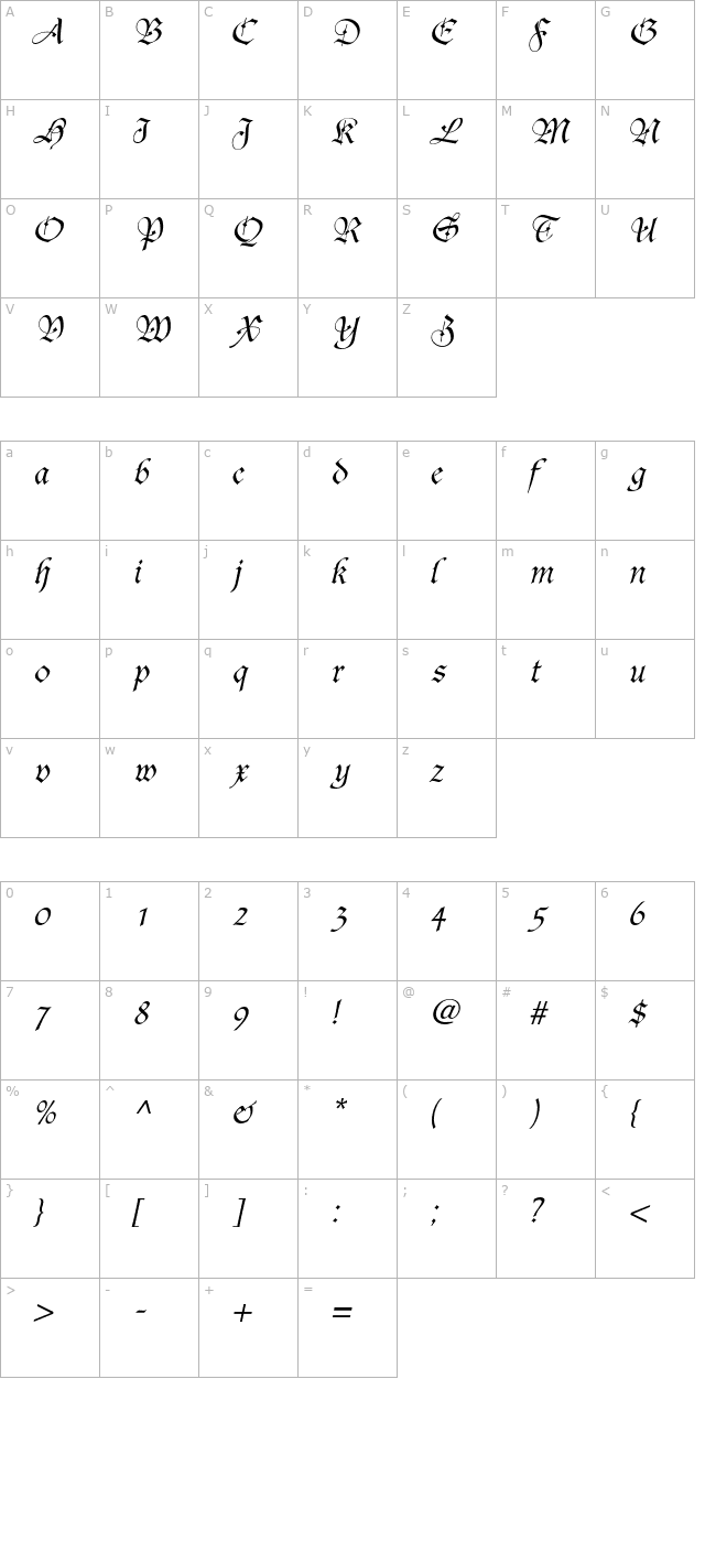 fiorne-italic character map