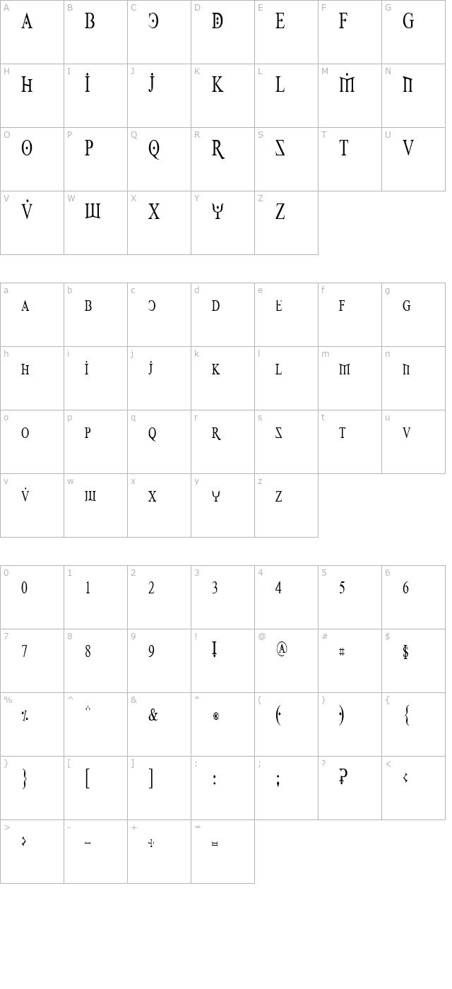 Fire Of Ysgard Condensed character map