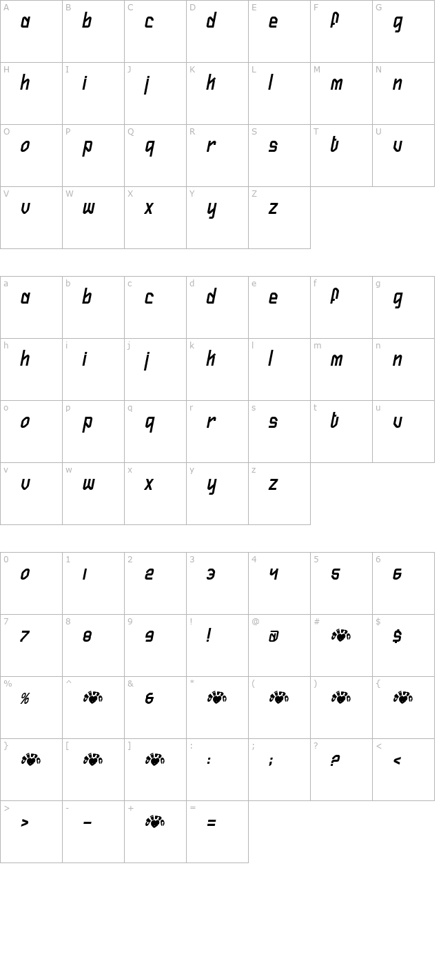 FireflySlant character map