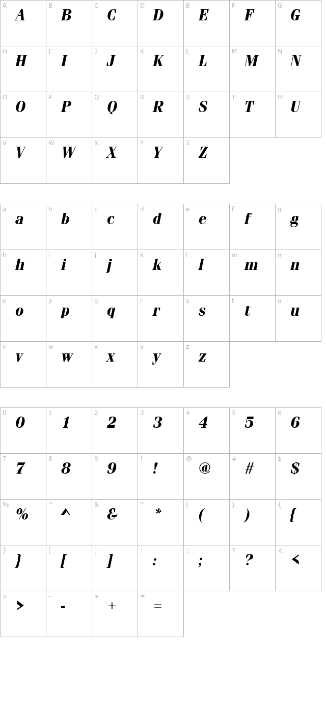 Firenze Bold Italic character map