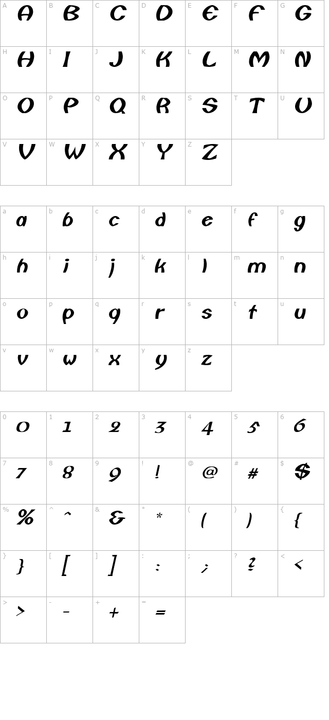 Fisherman Oblique character map