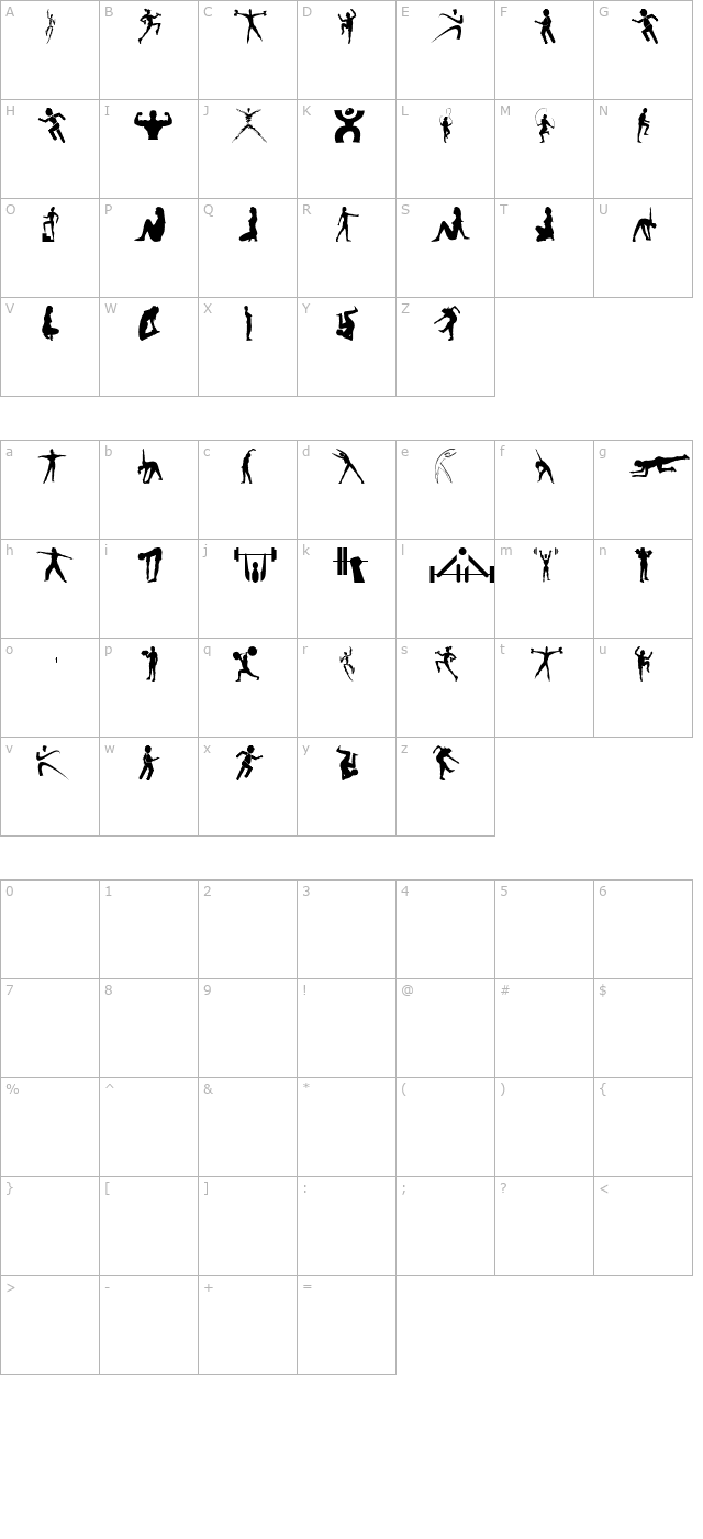 FitnessSilhouettes character map