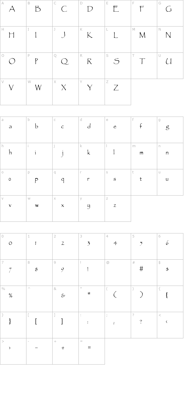 Fitzroy-Light character map