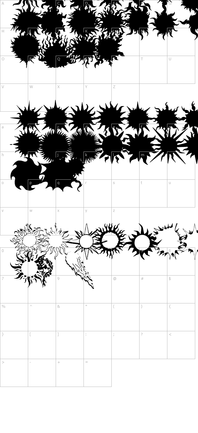 Flaming Stars & Splatters character map