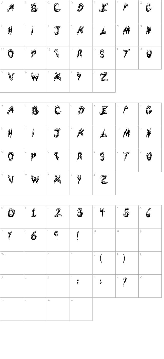 Flaming Tears character map