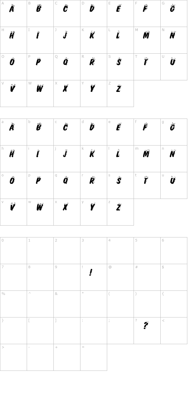 FlamingDisplayCaps Italic character map