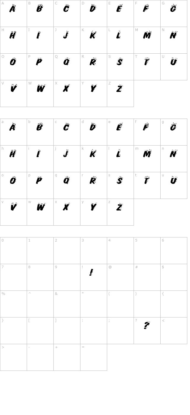 FlamingDisplayCapsHvy Italic character map