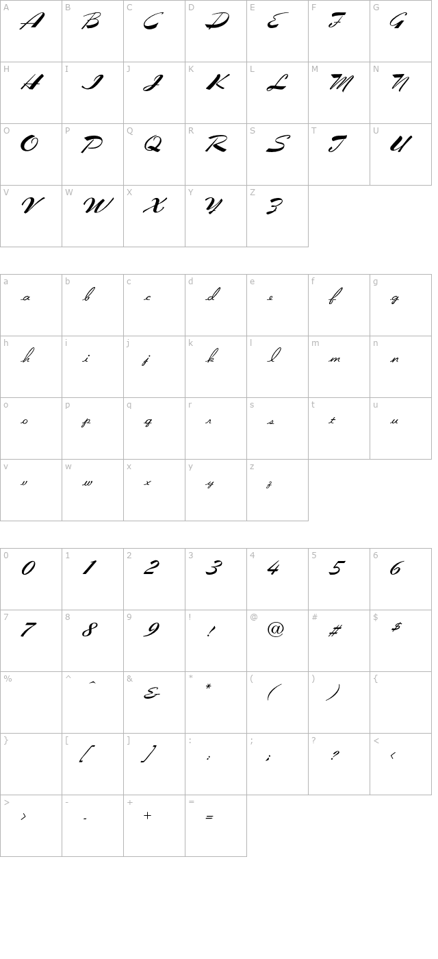 Flare-Regular character map