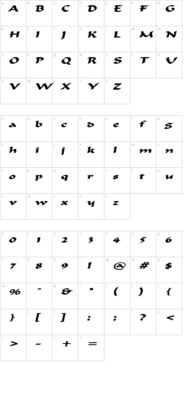 Flat Brush Extended BoldItalic character map