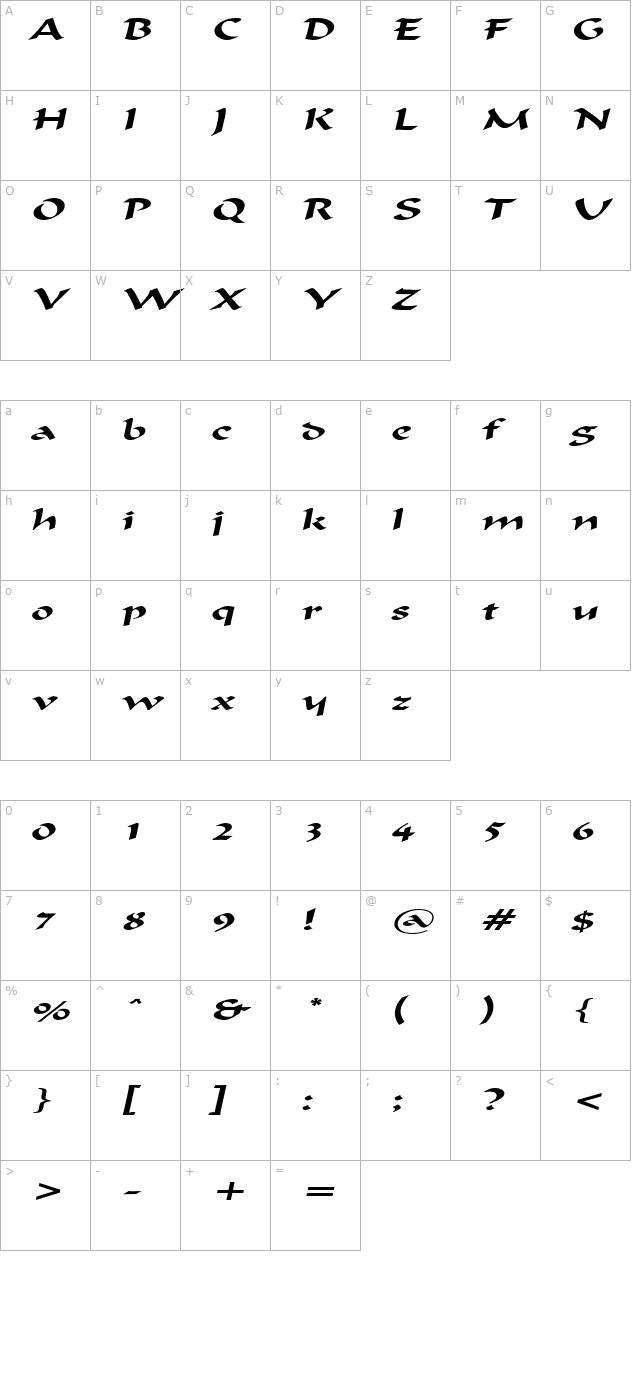 flat-brush-extended-italic character map