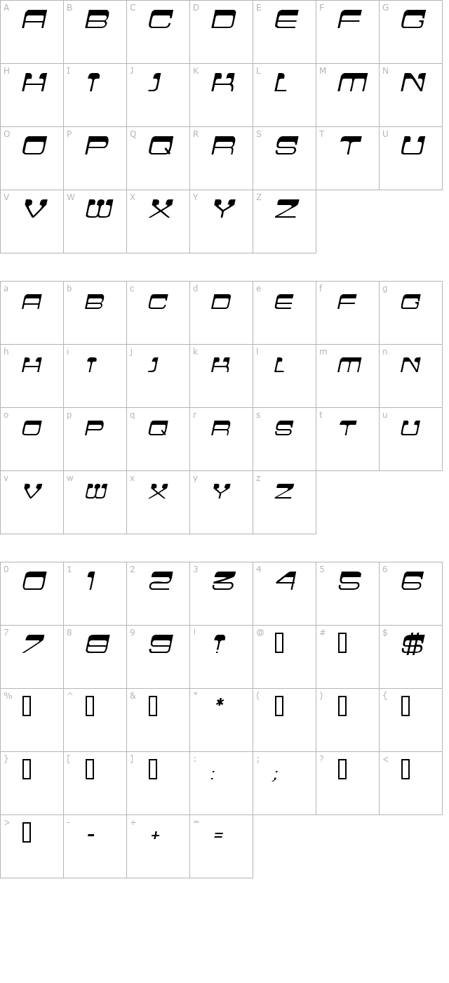 flattopscapsssk-italic character map