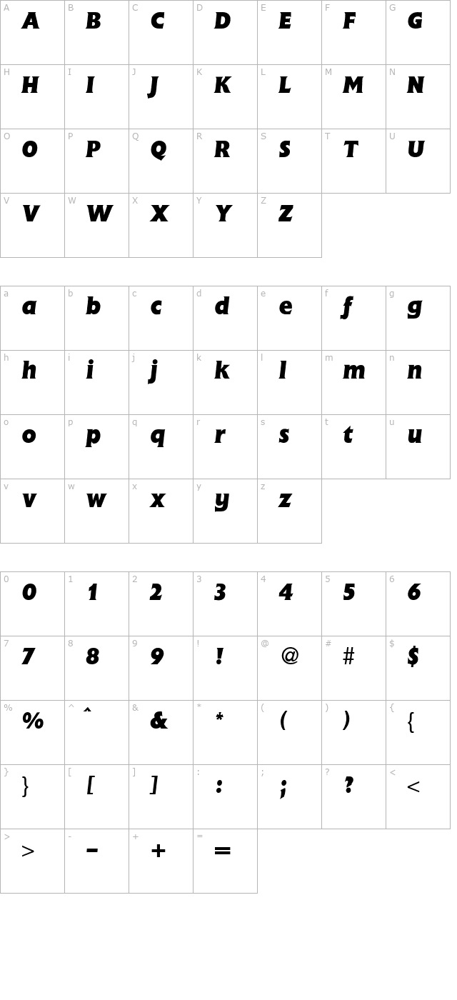 FlemingHeavy-RegularItalic character map