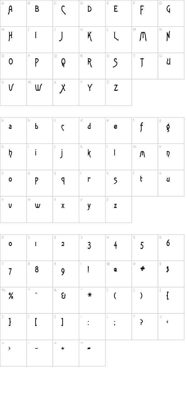 Fletch Condensed Bold character map