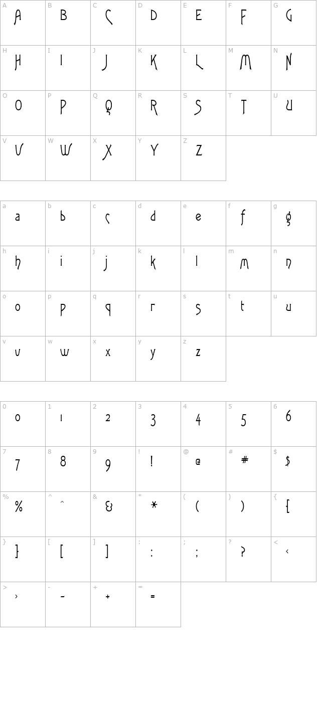 Fletch Condensed Normal character map