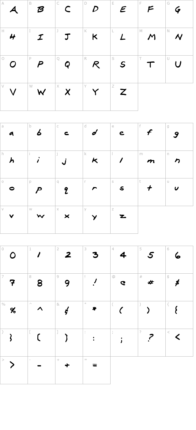 fletchershand-regular character map