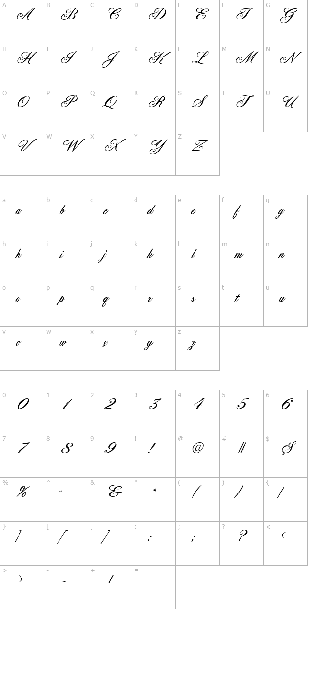 FleurishScript Regular character map