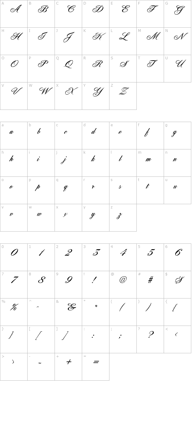 FleurishScript character map