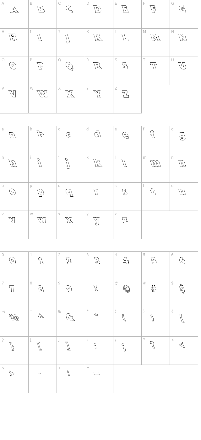 Flick Bold Hollow Lefty character map