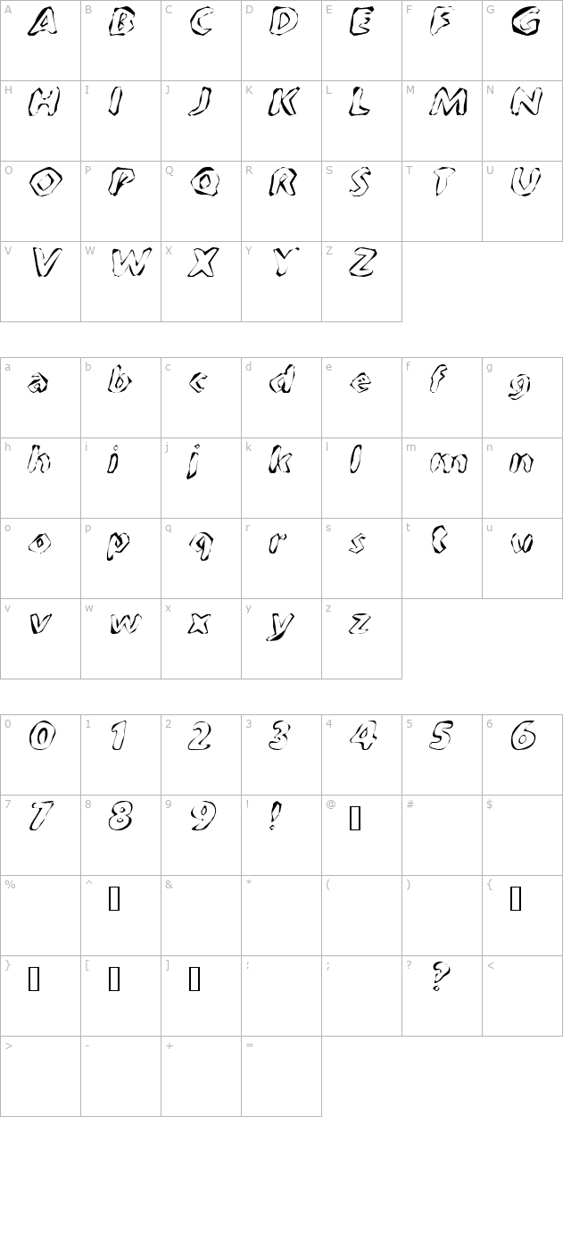 FlintPrint Oblique character map