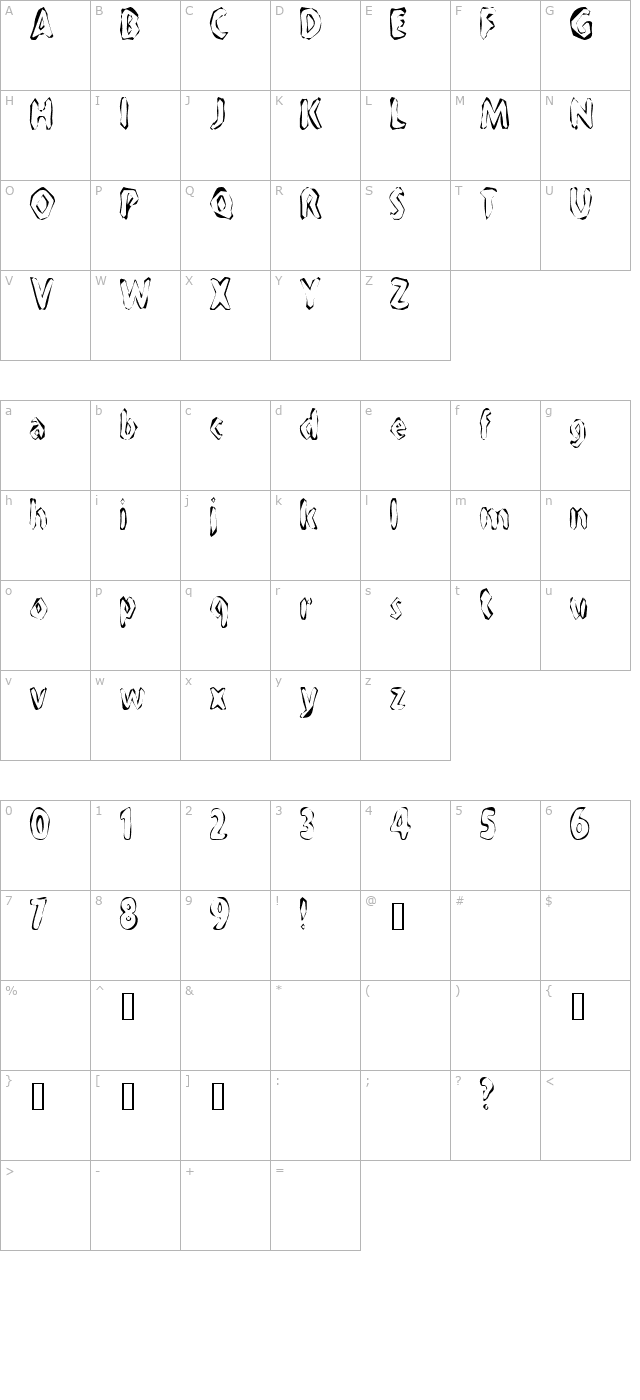 flintprintcondensed character map