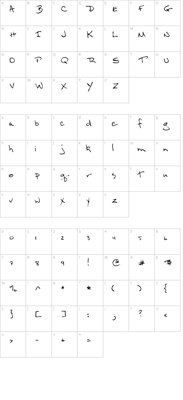 FlintsHand Regular character map