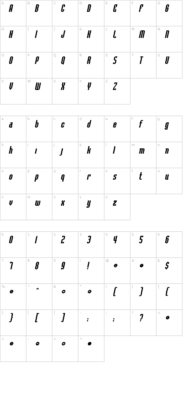 Flintstone BoldItalic character map