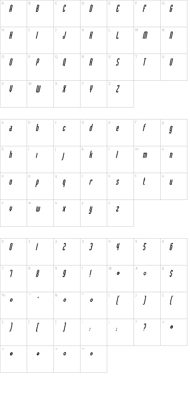 flintstone-condensed-italic character map