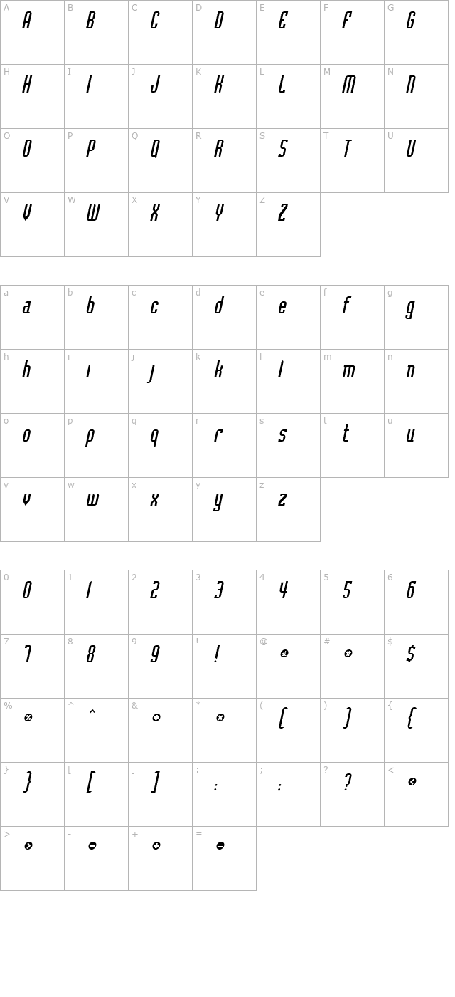 flintstone-italic character map