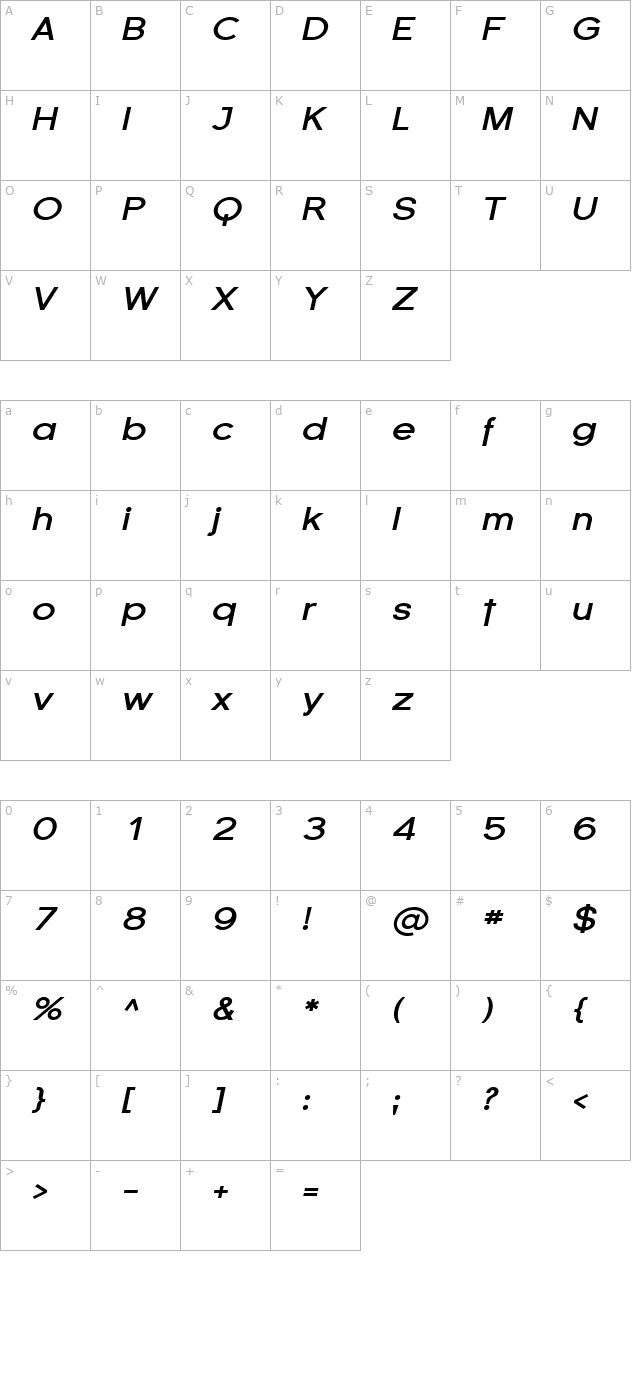 florencesans-exp-bold-italic character map