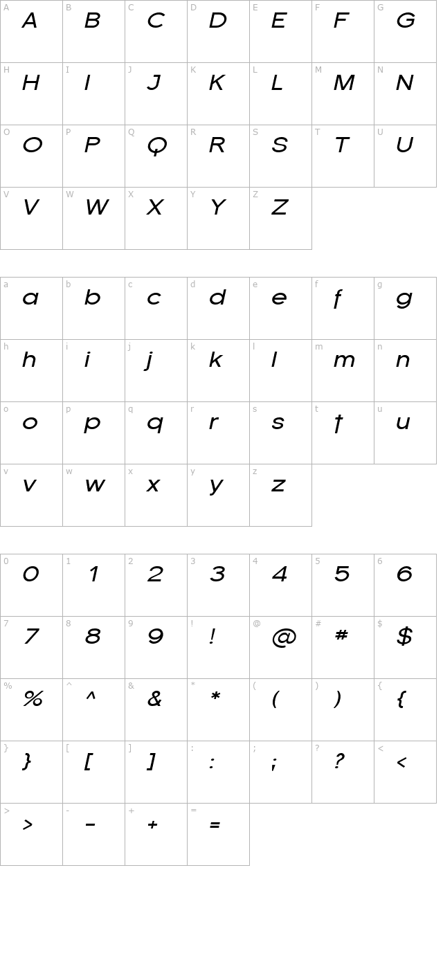 Florencesans Exp Italic character map