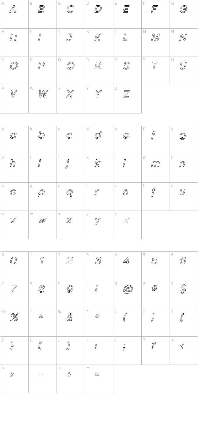 Florencesans Outline Italic character map