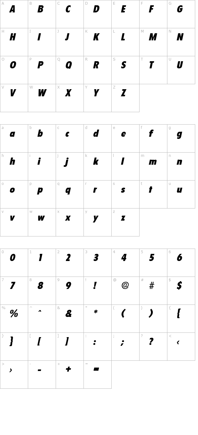 Florida-Serial-Heavy-RegularItalic character map